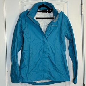 Marmot Women's Blue Rain Jacket Size Small with Microsoft Embroidered on